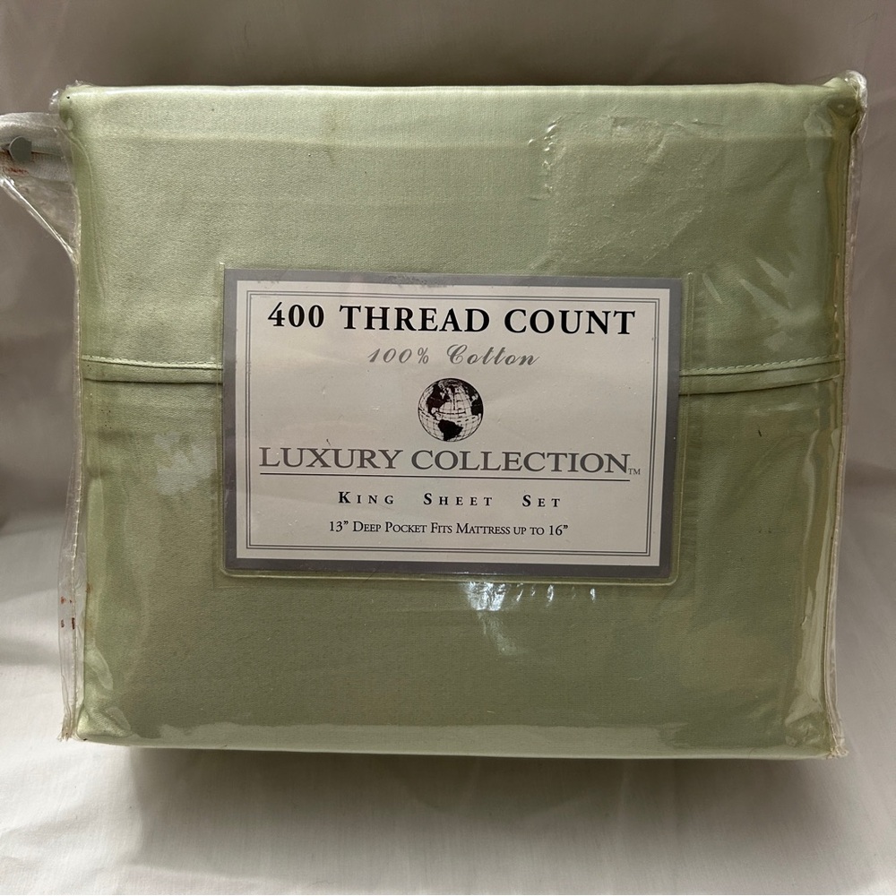 Luxury Collection Cotton 400 TC Thread Count King Sateen Sheet Set Green NEW NIP